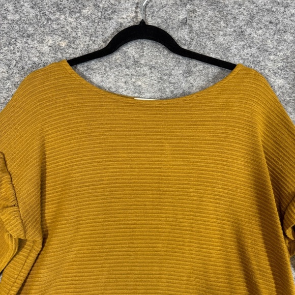 Rebecca King Mustard Ruffle Sleeve Ribbed Sweater Top Made in Canada Size XL - Picture 5 of 16